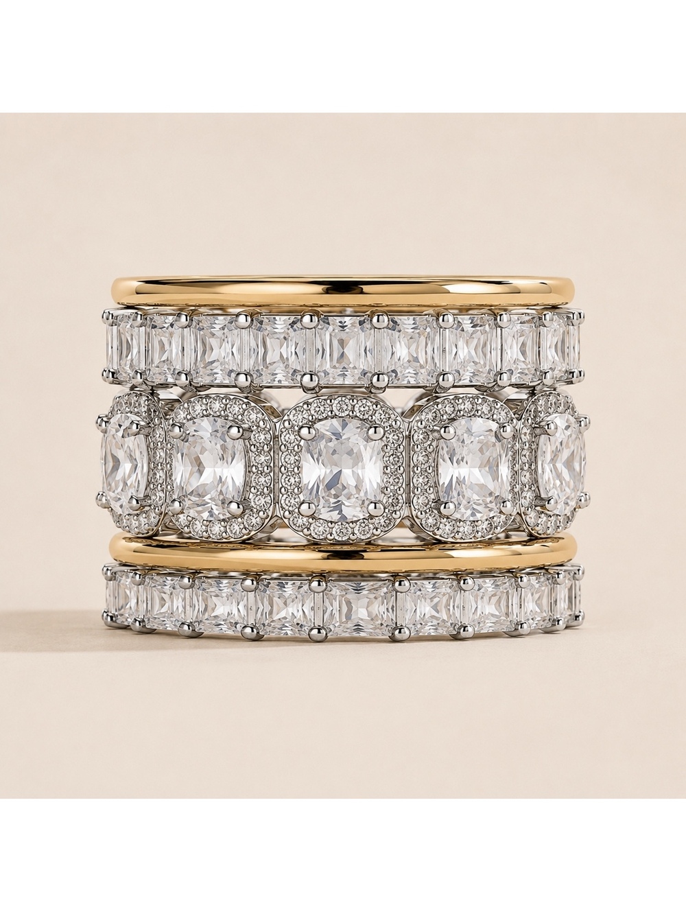 8.75 CTW White Sapphire Cushion Cut Stacking 5-piece Ring Set